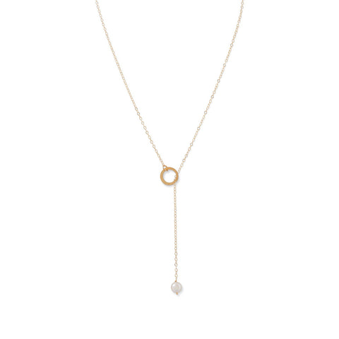 14 Karat Gold Lariat Necklace with Cultured Freshwater Pearl End