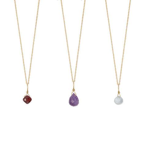 16" 14 Karat Gold Birthstone Necklace (January-December)