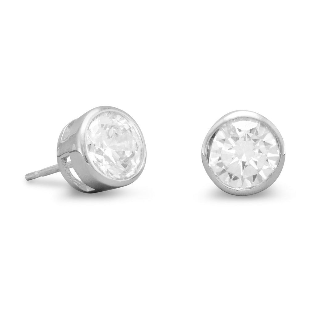 7mm Round Bezel CZ Stud Earrings