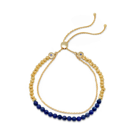 18 Karat Gold Plated Double Strand Lapis Bolo Bracelet