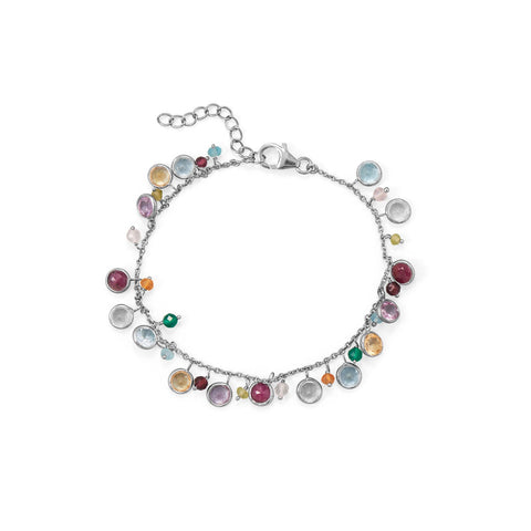 7"+1 Rhodium Plated Multi Stone Charm Bracelet