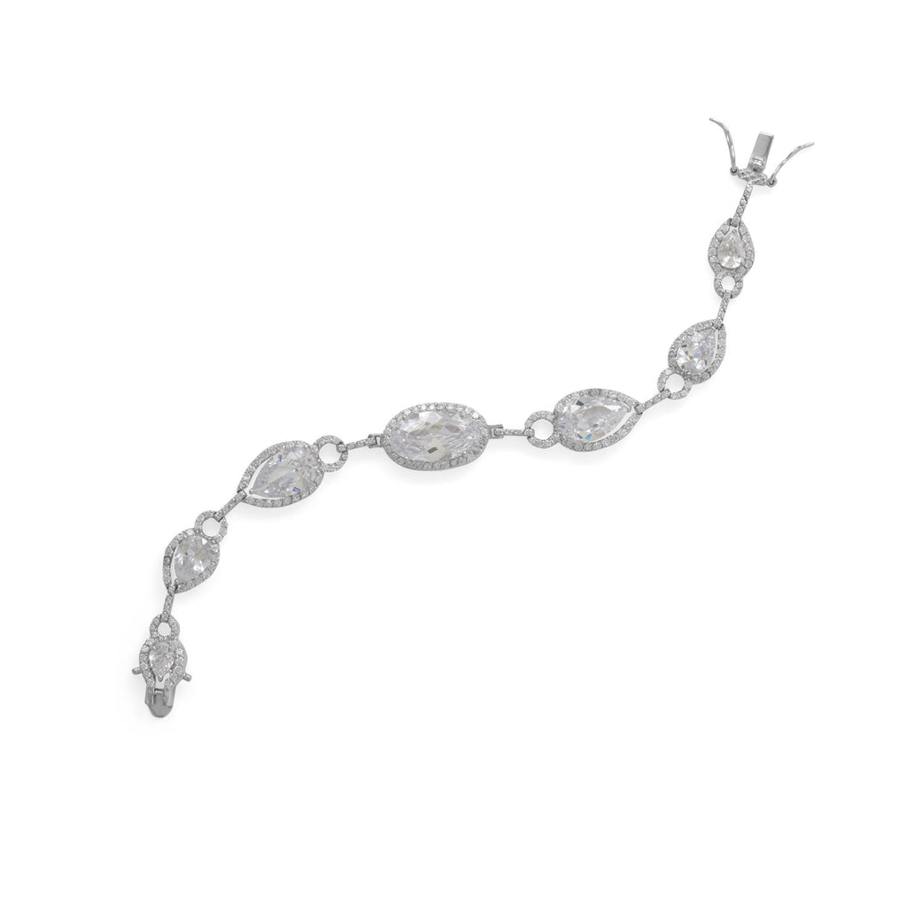 7.5" Rhodium Plated Pear and Oval CZ Bracelet