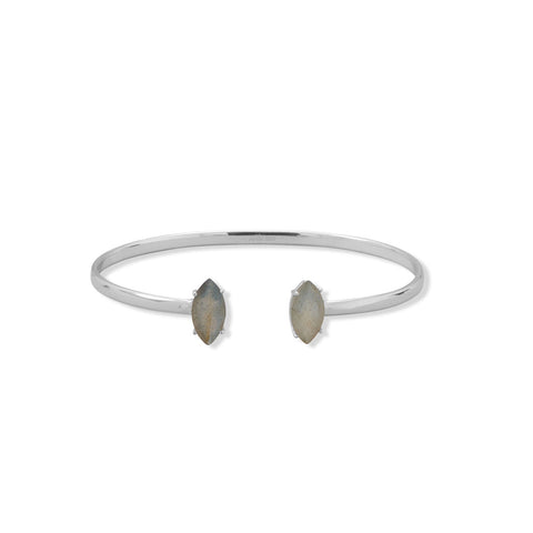 Rhodium Plated Marquise Labradorite Cuff Bracelet