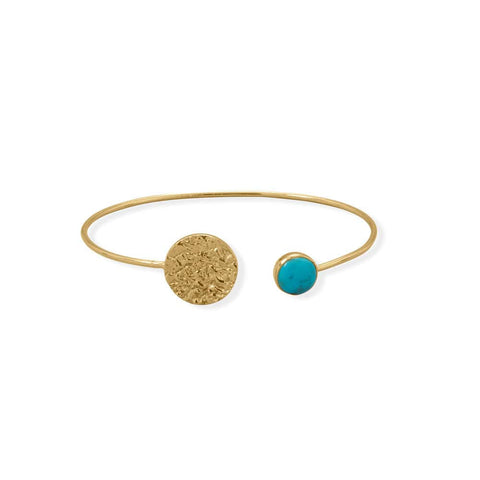 Turquoise and Hammered Disk Cuff Bracelet