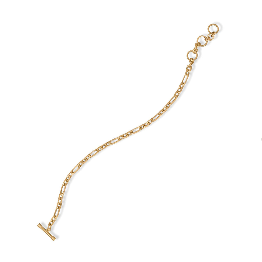 7.5" 14 Karat Gold Plated Figaro Toggle Bracelet