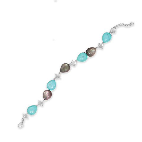 7" + 1" Topaz, Turquoise and Mother of Pearl Bracelet