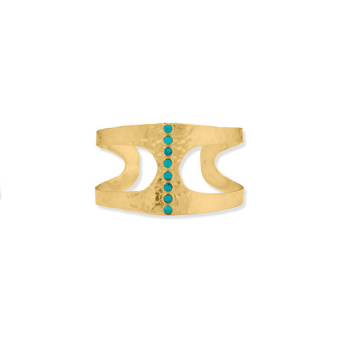 14 Karat Gold Plated Hammered Turquoise Cuff Bracelet