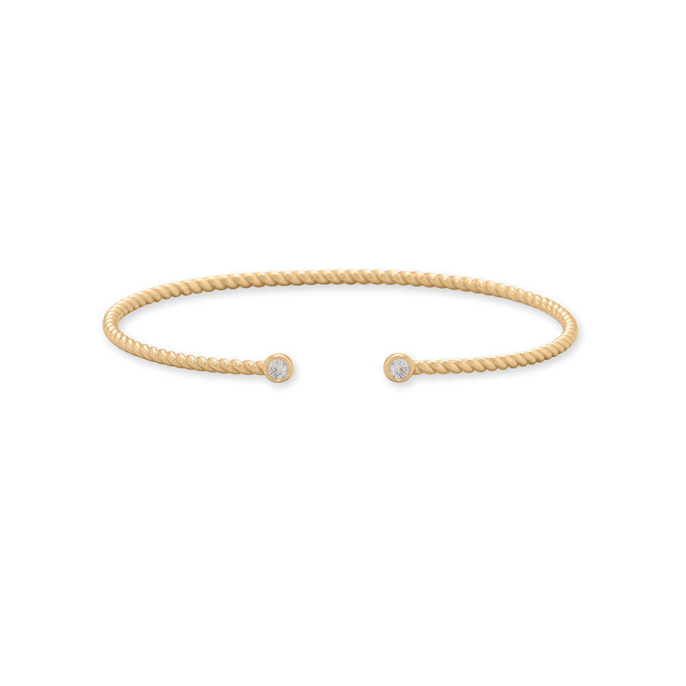 14 Karat Gold Plated CZ Twist Cable Cuff Bracelet