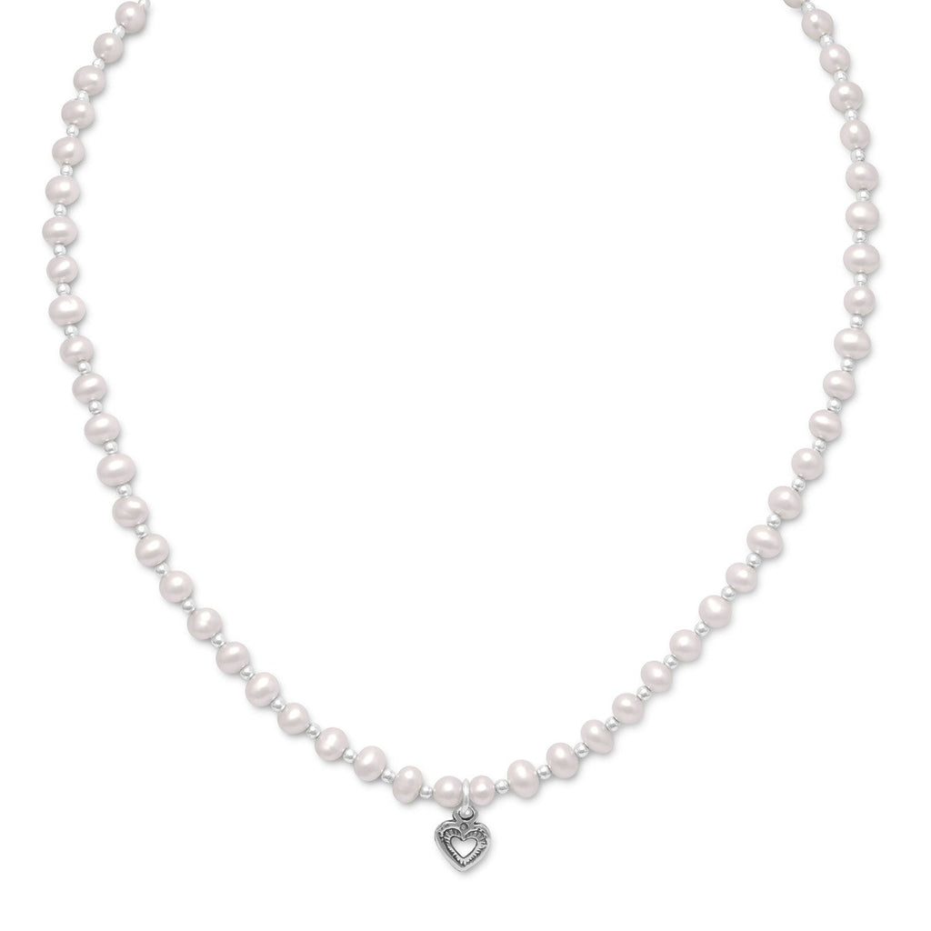 13" + 2" Cultured Freshwater Pearl and Oxidized Heart Necklace