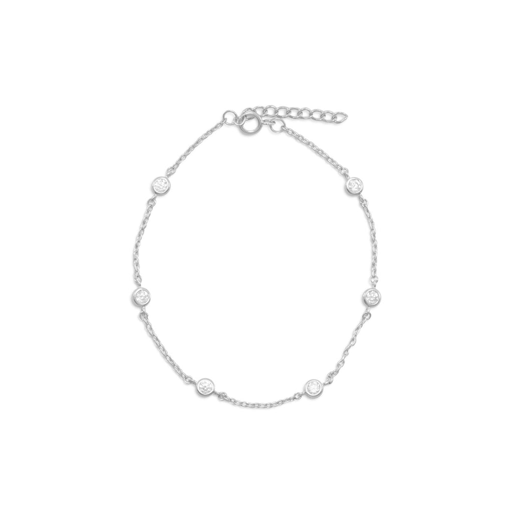 9" + 1" Rhodium Plated Bezel Set CZ Anklet