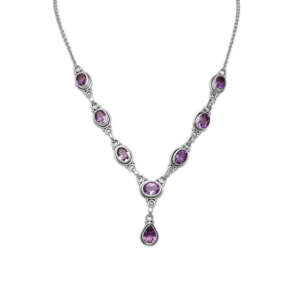 15" + 1" Oval and Pear Shape Amethyst Necklace