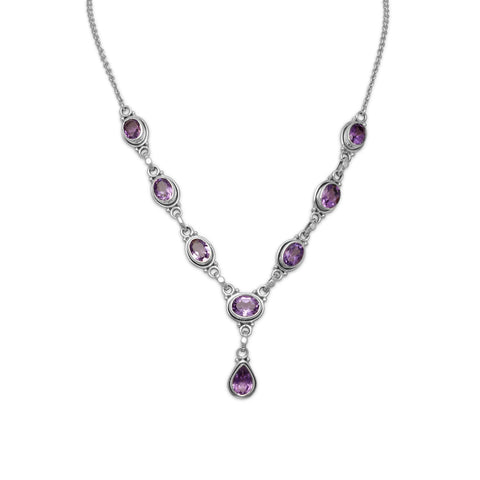 15" + 1" Oval and Pear Shape Amethyst Necklace