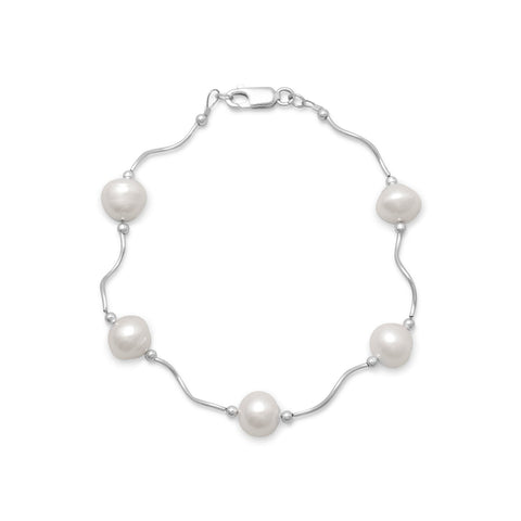 8" Wave Design Bracelet with Cultured Freshwater Pearls