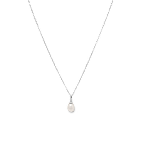 18" Rhodium Plated Cultured Freshwater Pearl Drop Necklace