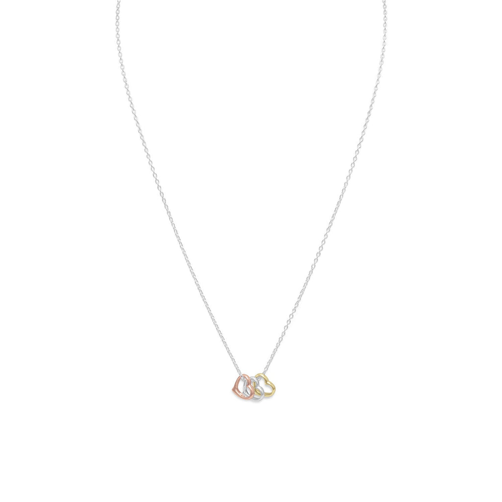 16"+2" Tri Tone Heart Necklace