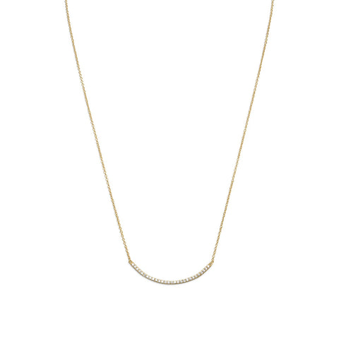 18" + 2" 14 Karat Gold Plated Curved CZ Bar Necklace