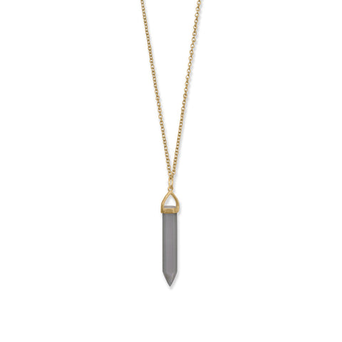 14 Karat Gold Plated Spike Pencil Cut Gray Moonstone Necklace