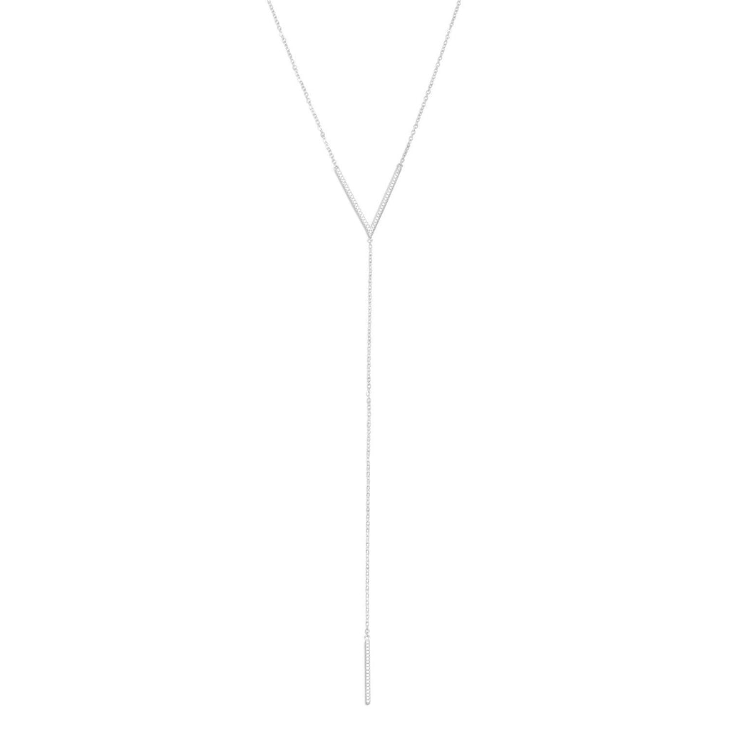 Rhodium Plated Signity CZ "V" Drop Necklace