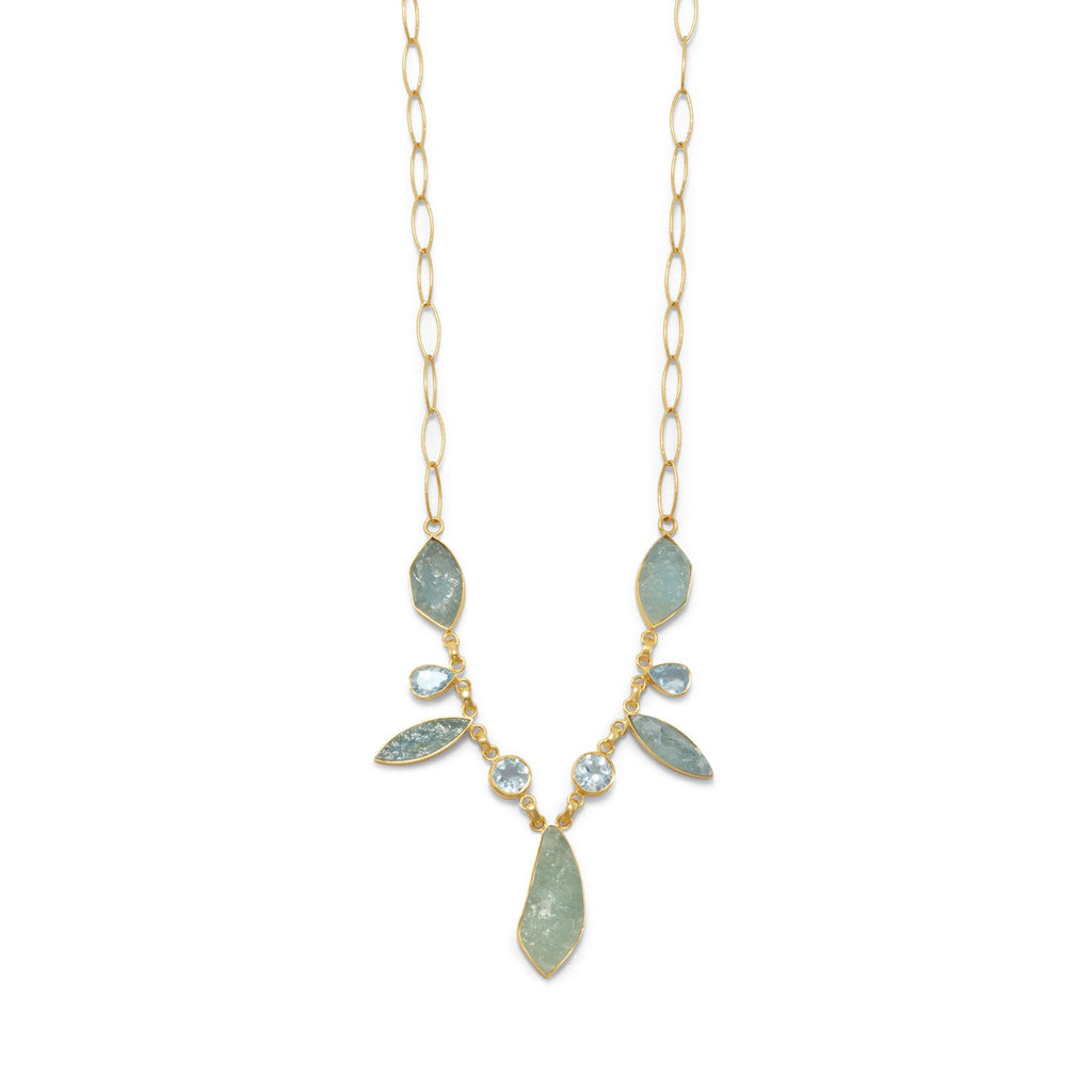 14 Karat Gold Plated Aquamarine and Blue Topaz Necklace