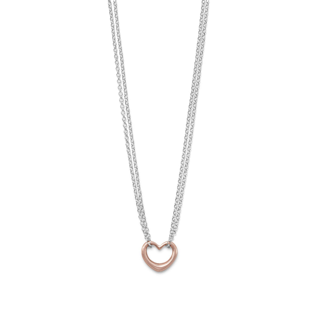 Two Tone Double Strand Open Heart Necklace