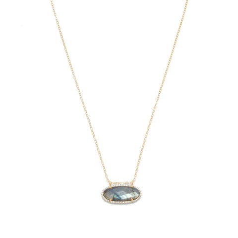 14/20 Gold Filled Labradorite Ellipse and CZ Edge Slide Necklace