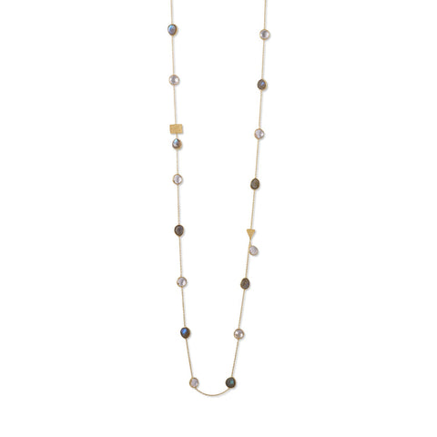 14 Karat Gold Plated Labradorite and Clear Quartz Endless Necklace