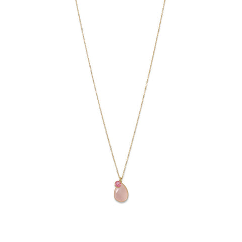 14 Karat Gold Rose Quartz and Pink Hydro Glass Necklace