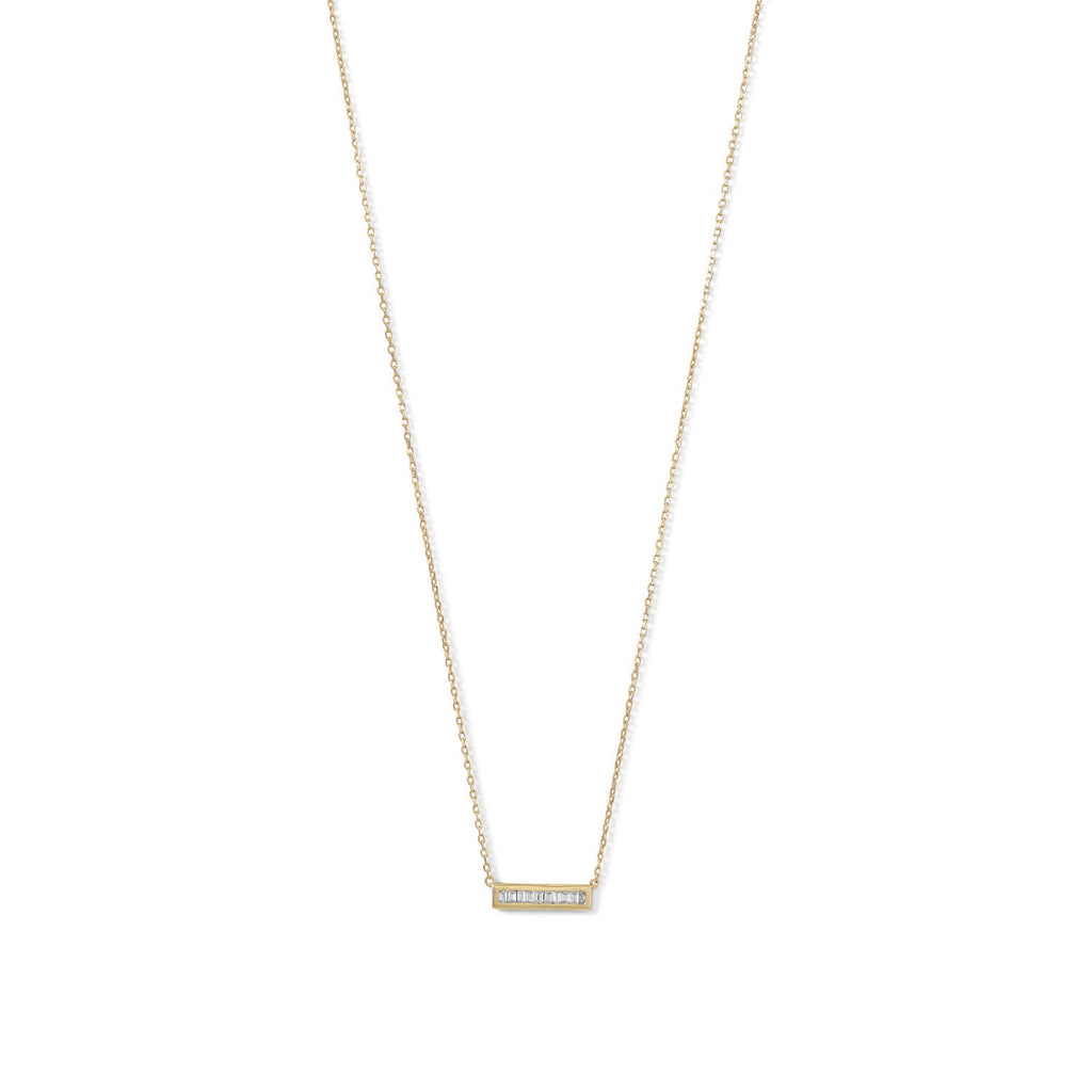 14 Karat Gold Plated Mini CZ Bar Necklace