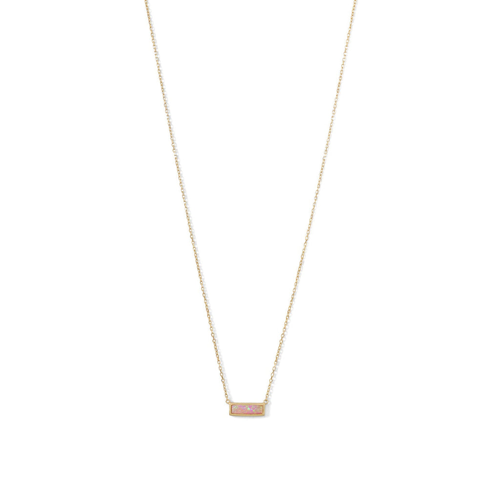 14 Karat Gold Plated Mini Synthetic Pink Opal Bar Necklace