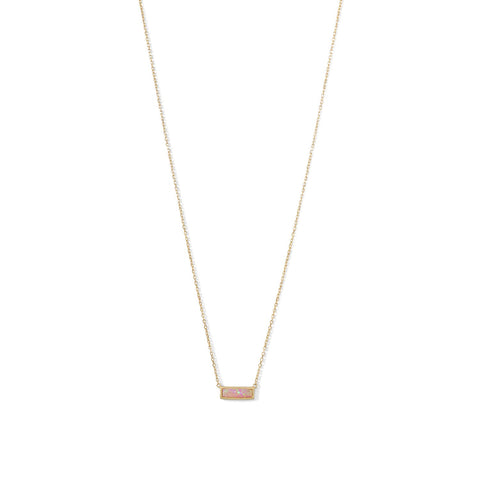 14 Karat Gold Plated Mini Synthetic Pink Opal Bar Necklace