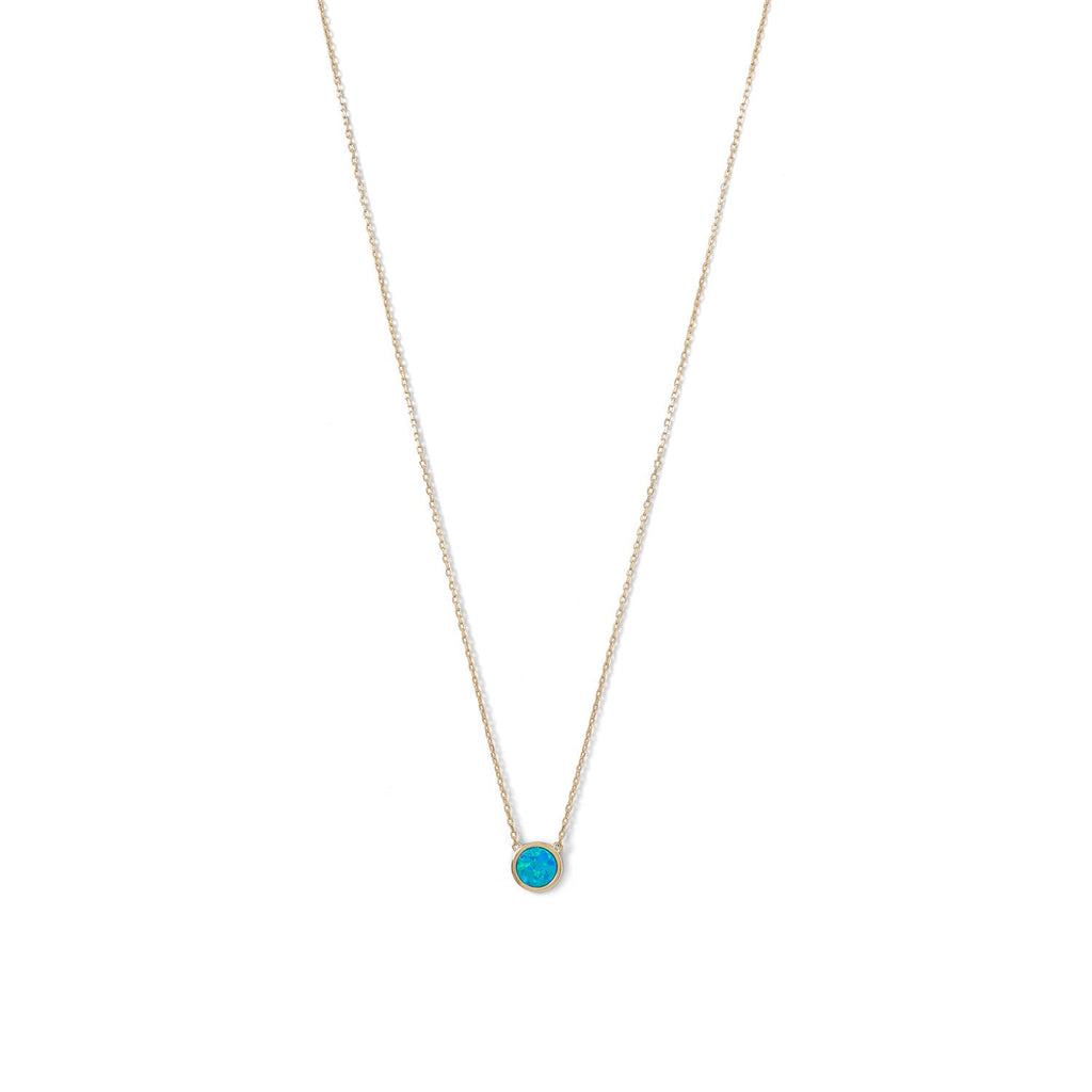 14 Karat Gold Plated Mini Synthetic Blue Opal Necklace