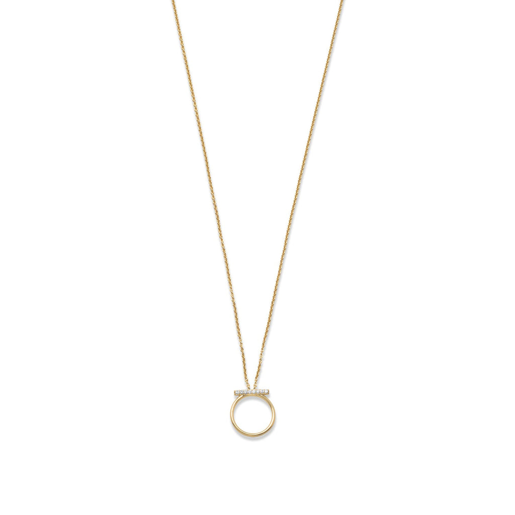 18 Karat Gold Plated CZ Bar and Circle Necklace