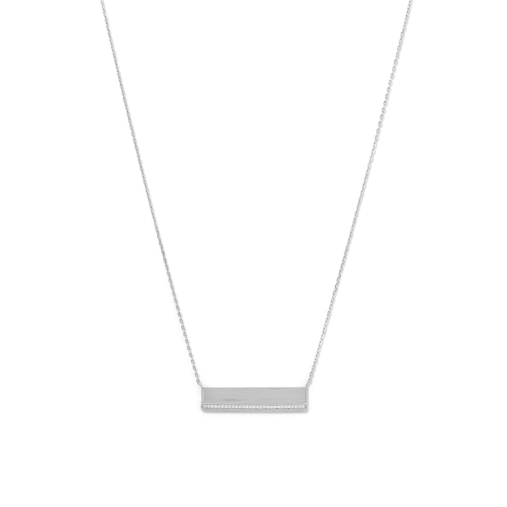 Rhodium Plated CZ Polished Bar Necklace