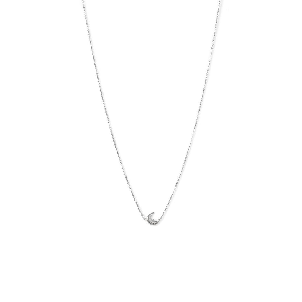 Rhodium Plated Crescent Moon CZ Necklace