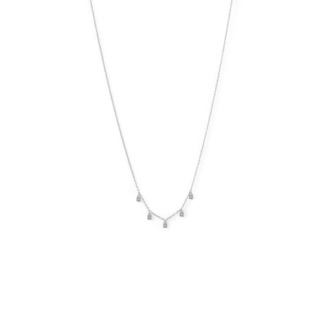 Rhodium Plated Dainty CZ Charm Necklace