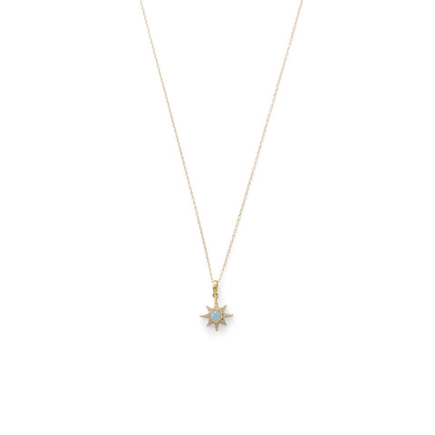 14 Karat Gold Plated CZ Star and Synthetic Opal Necklace