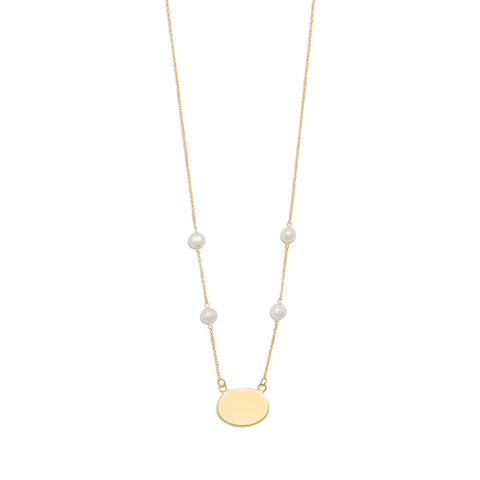 16" Gold Plated Engravable Necklace with White Cultured Freshwater Pearls