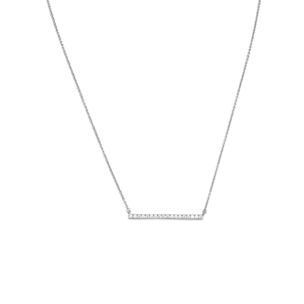 16" + 2" Rhodium Plated CZ Bar Necklace