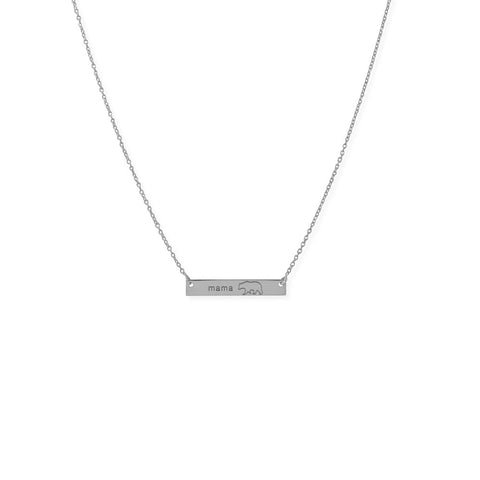 16"+2” Rhodium Plated "Mama Bear" Bar Necklace