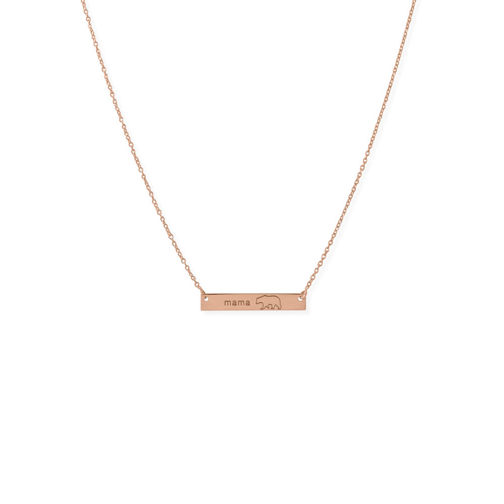 16"+ 2” 14 Karat Rose Gold Plated "Mama Bear" Bar Necklace