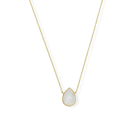 16"+2" 14 Karat Gold Plated Pear Rainbow Moonstone Necklace