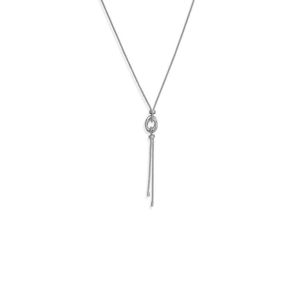 24" + 2" Rhodium Plated Double Link Long Lariat Necklace