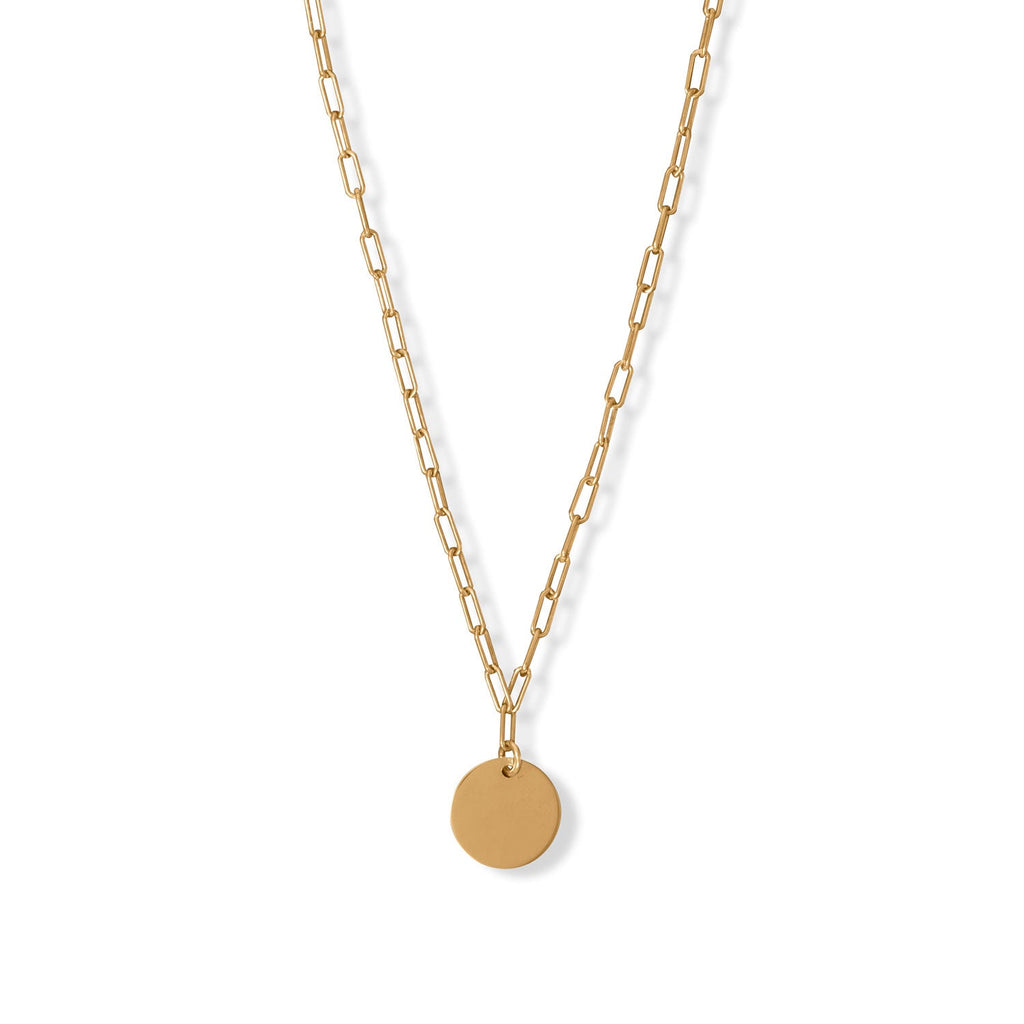 16" + 2" 14 Karat Gold Plated Engravable Disk Neckalce