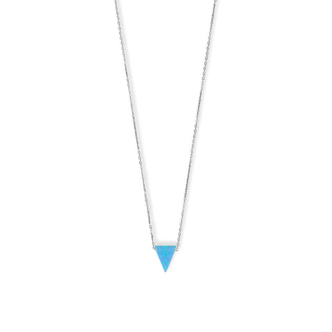 16" + 2" Rhodium Plated Synthetic Opal Triangle Necklace