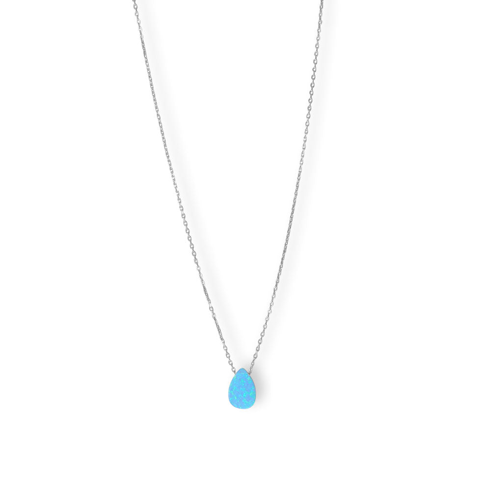 16" + 2" Rhodium Plated Synthetic Opal Pear Necklace