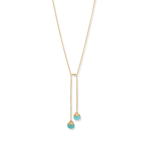 14 Karat Gold Plated Aqua Chalcedony Lariat Necklace