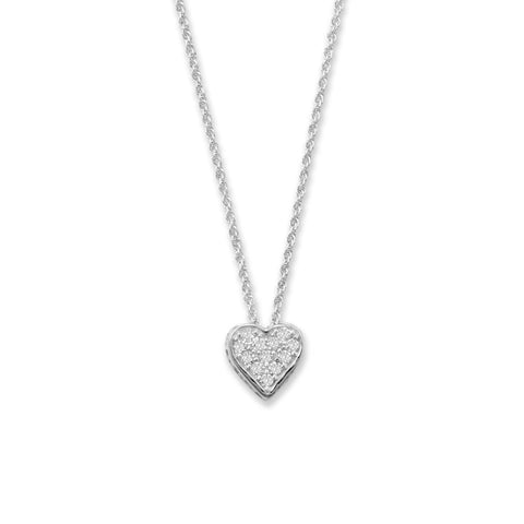 16" + 2" Pave CZ Heart "MOM" Necklace