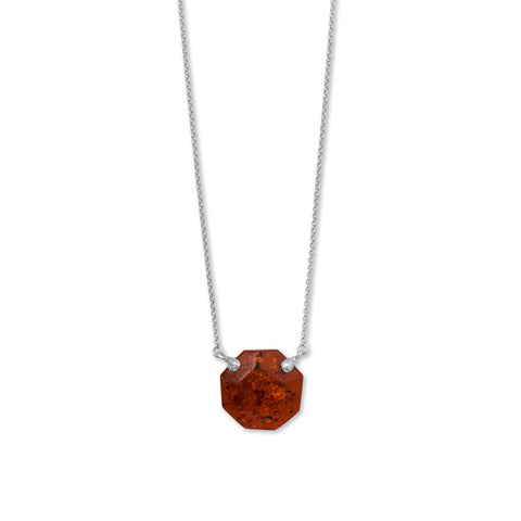 18" + 2" Rhodium Plated Octagon Baltic Amber Necklace