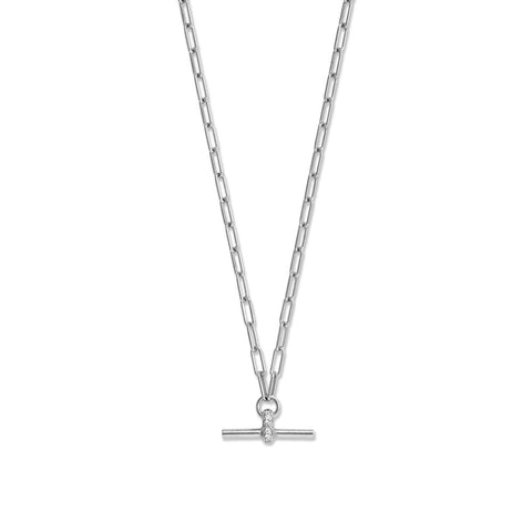 16" + 2" Rhodium Plated CZ Decorated Toggle Bar Necklace