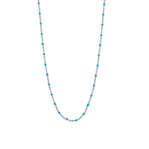 Rhodium Plated Blue Enamel Satellite Chain